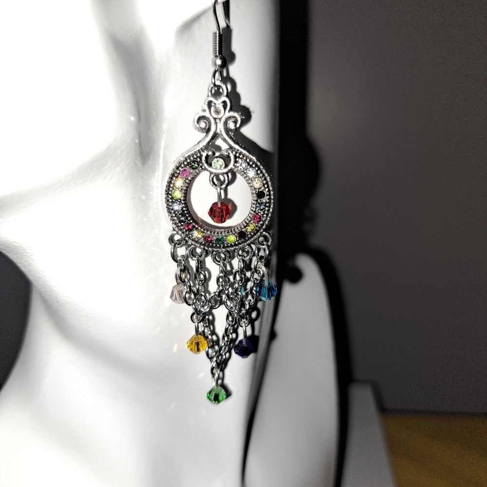 Swarvoski Austrian Crystal & Chain Chandelier Earrings in 308 Stainless Steel